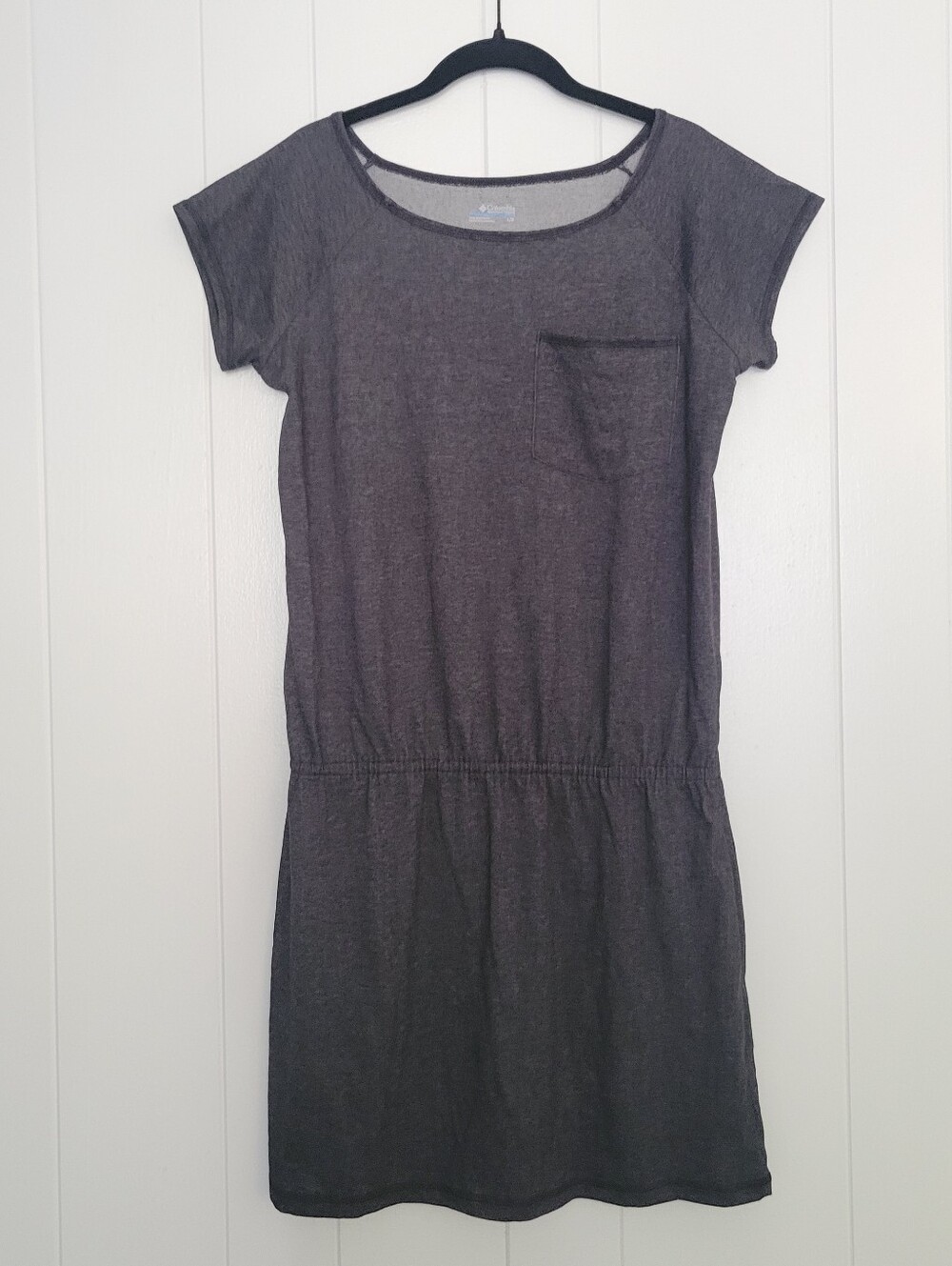NWT Columbia Dress Charcoal Gray Elastic Drop Waist Short Sleeve Casual Active L